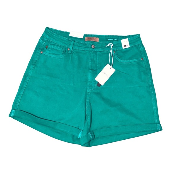 Judy Blue Pants - Judy Blue Green Jean Shorts with High-Waisted Cuffed Hem